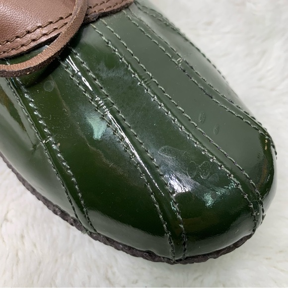 Tory Burch Women's Matthew Duck Boots 8 Green Brown Leather Rubber Rain Shoes - Picture 5 of 16